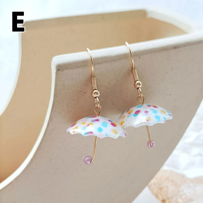 Cute Umbrella Drop Earrings Colored Rainbow Umbrella Korean Dangle Earrings For Women Girls Funny Pendant Jewelry Accessories