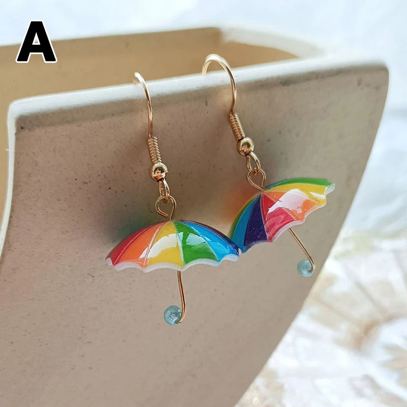 Cute Umbrella Drop Earrings Colored Rainbow Umbrella Korean Dangle Earrings For Women Girls Funny Pendant Jewelry Accessories