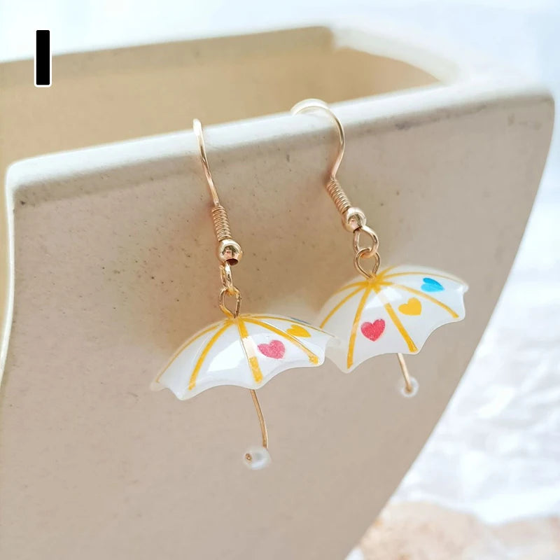 Cute Umbrella Drop Earrings Colored Rainbow Umbrella Korean Dangle Earrings For Women Girls Funny Pendant Jewelry Accessories