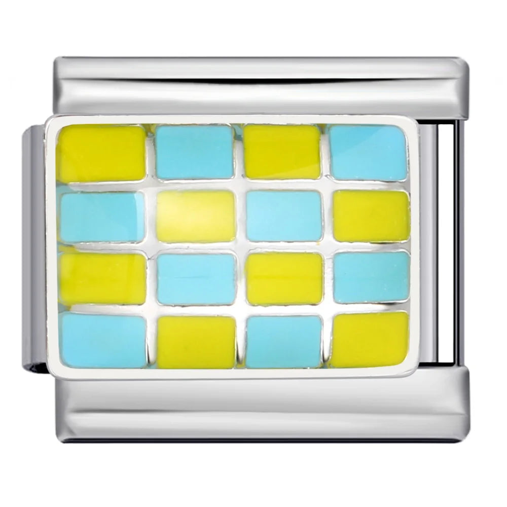 Simplicity Trend Women Men Colorful Glaze Square Lattice Italian Charm Link fit 9mm Stainless Steel Jewelry DIY Making Bracelets