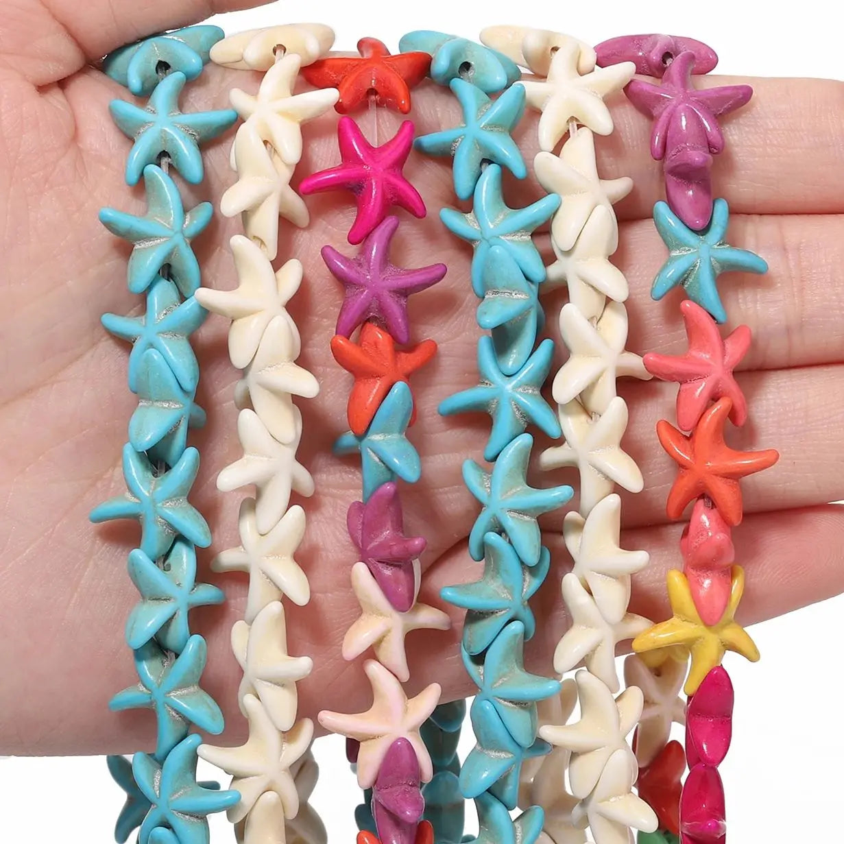 36pcs 14mm Starfish Shape Natural Turquoise Stone Beads Colorful Howlite Handmade Beads for Jewelry Making DIY Pendant Crafts