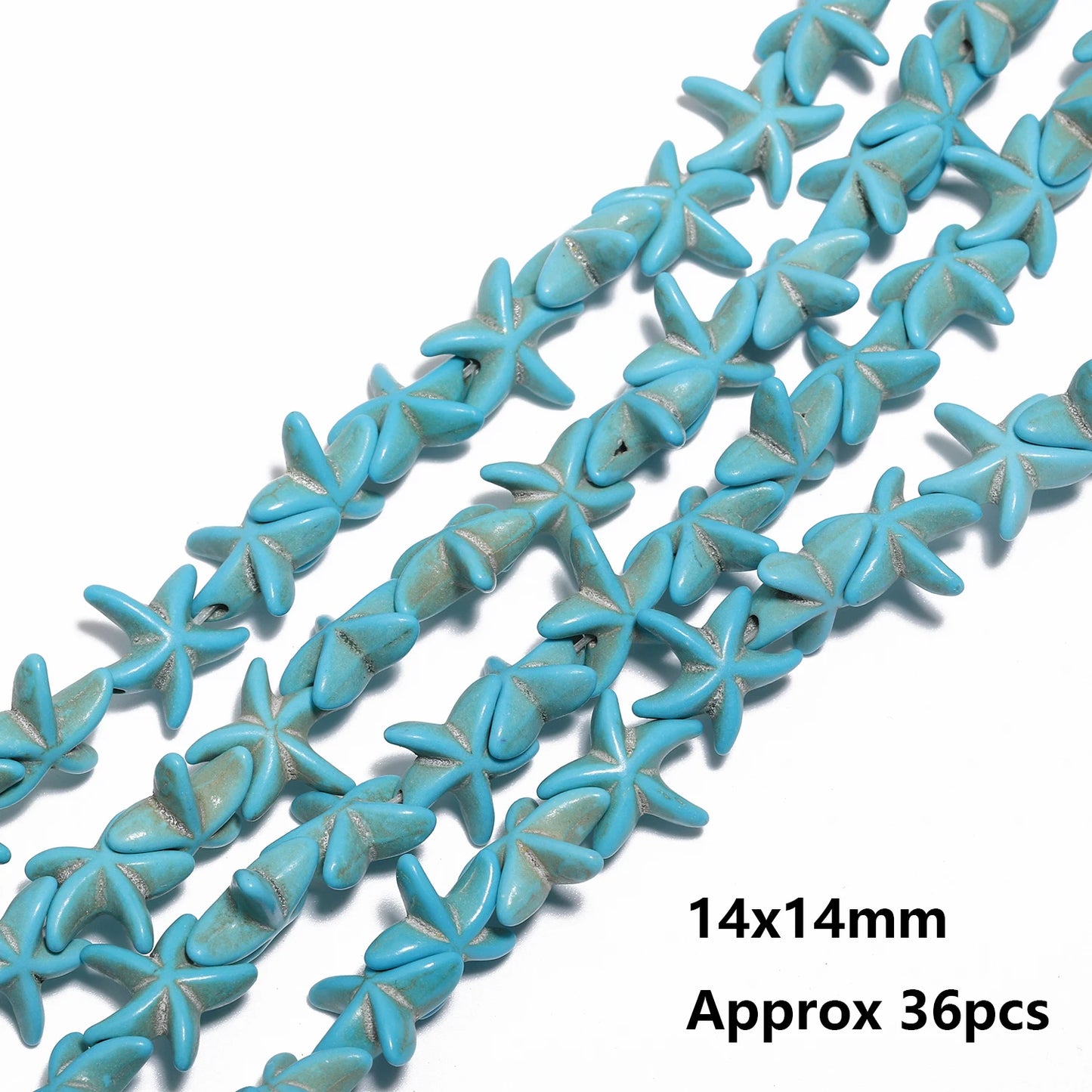 36pcs 14mm Starfish Shape Natural Turquoise Stone Beads Colorful Howlite Handmade Beads for Jewelry Making DIY Pendant Crafts