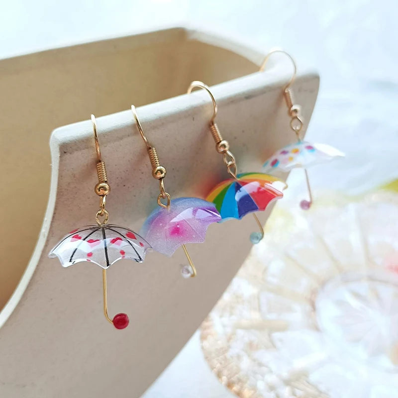Cute Umbrella Drop Earrings Colored Rainbow Umbrella Korean Dangle Earrings For Women Girls Funny Pendant Jewelry Accessories