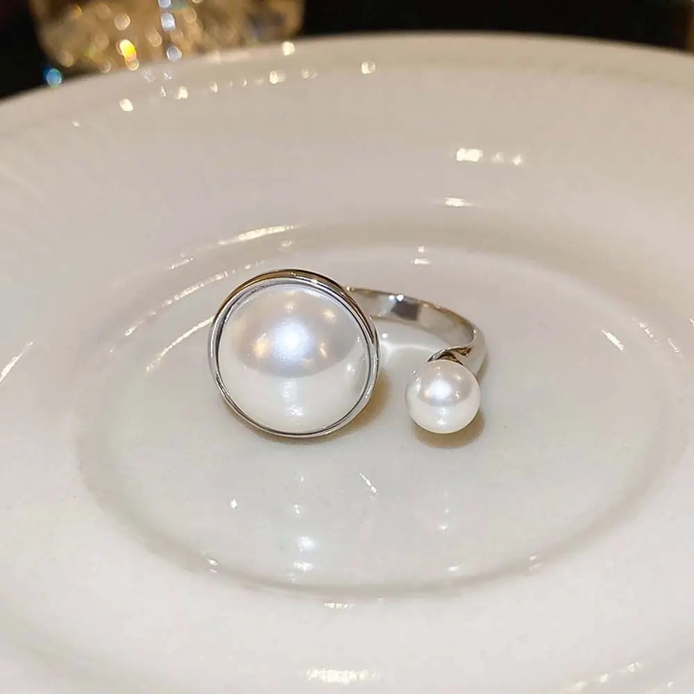 Opening Adjustable Pearl Ring Jewelry Accessories Imitation Pearl Pearl Open Rings Silver Copper Korean Pearl Ring Lady/Girls