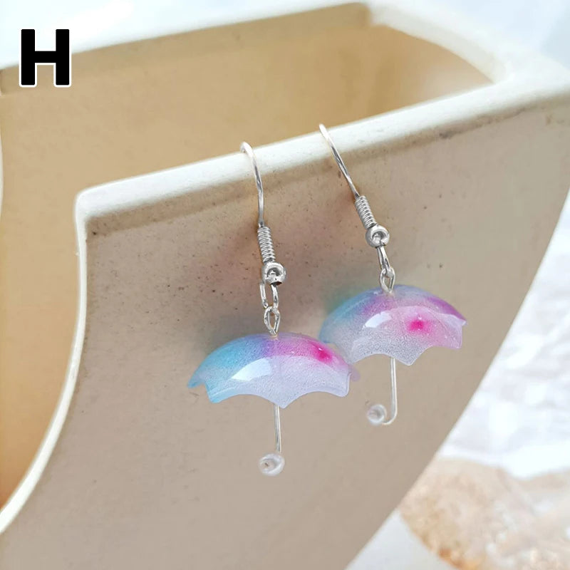 Cute Umbrella Drop Earrings Colored Rainbow Umbrella Korean Dangle Earrings For Women Girls Funny Pendant Jewelry Accessories