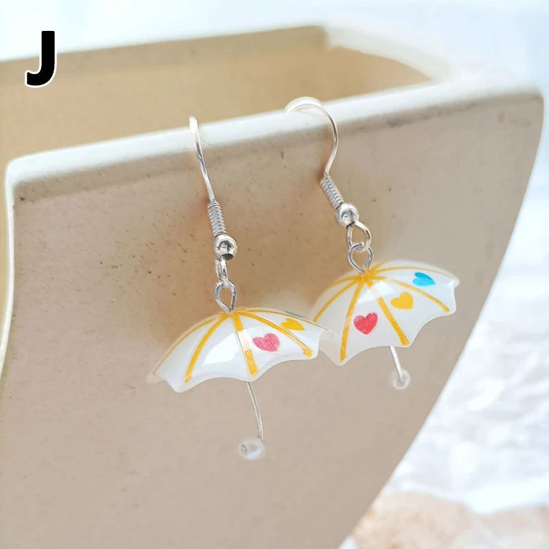 Cute Umbrella Drop Earrings Colored Rainbow Umbrella Korean Dangle Earrings For Women Girls Funny Pendant Jewelry Accessories