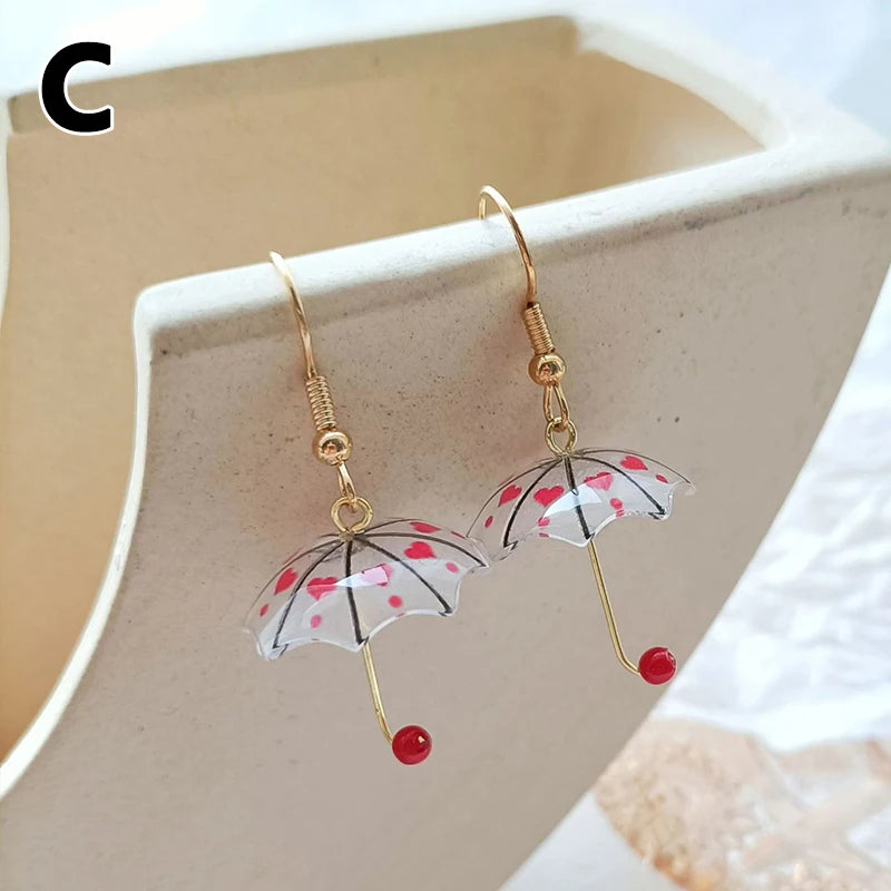 Cute Umbrella Drop Earrings Colored Rainbow Umbrella Korean Dangle Earrings For Women Girls Funny Pendant Jewelry Accessories