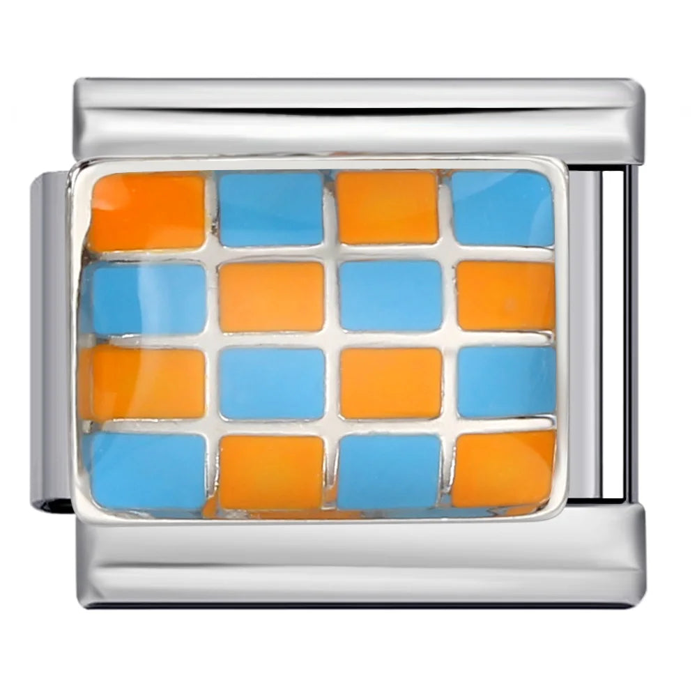Simplicity Trend Women Men Colorful Glaze Square Lattice Italian Charm Link fit 9mm Stainless Steel Jewelry DIY Making Bracelets