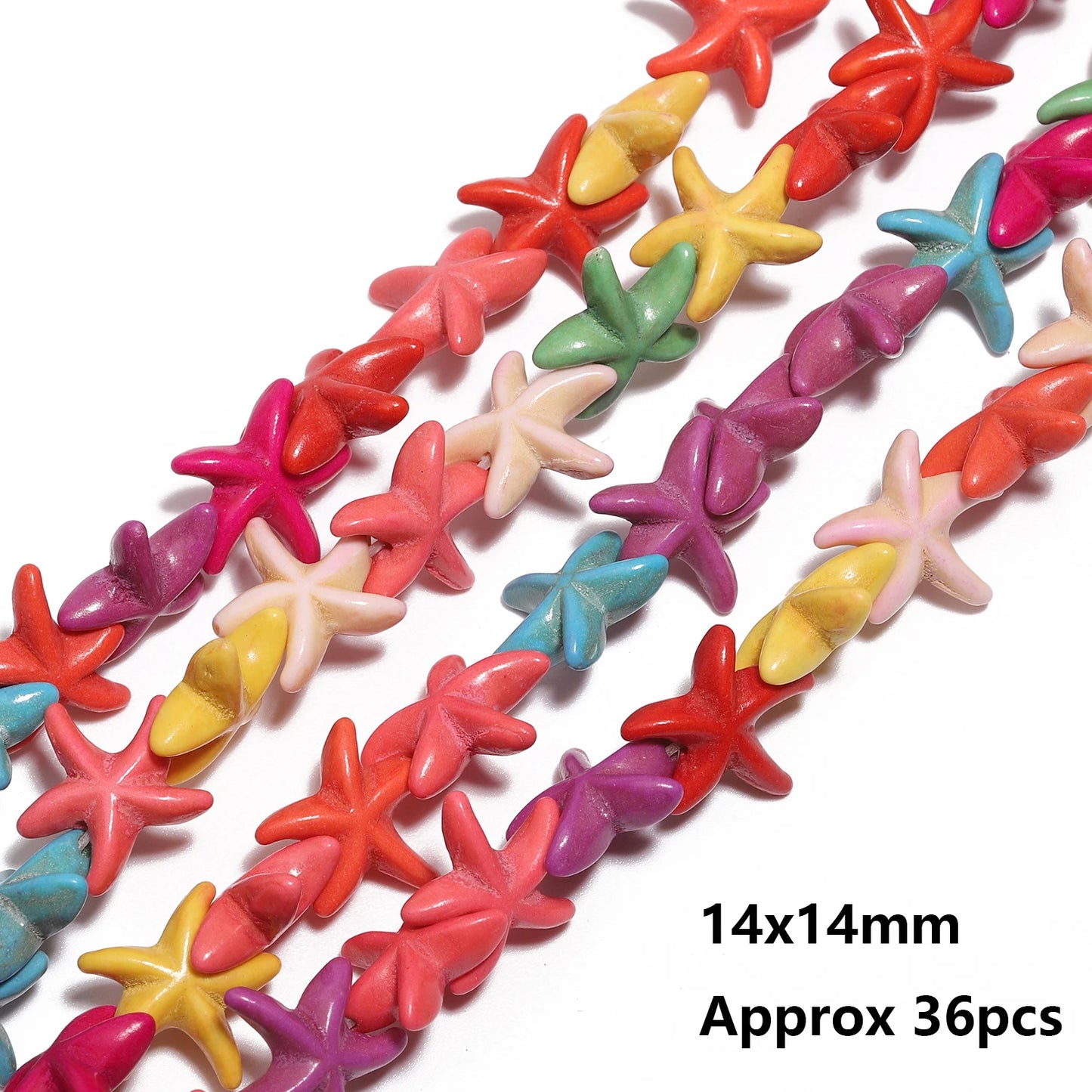 36pcs 14mm Starfish Shape Natural Turquoise Stone Beads Colorful Howlite Handmade Beads for Jewelry Making DIY Pendant Crafts