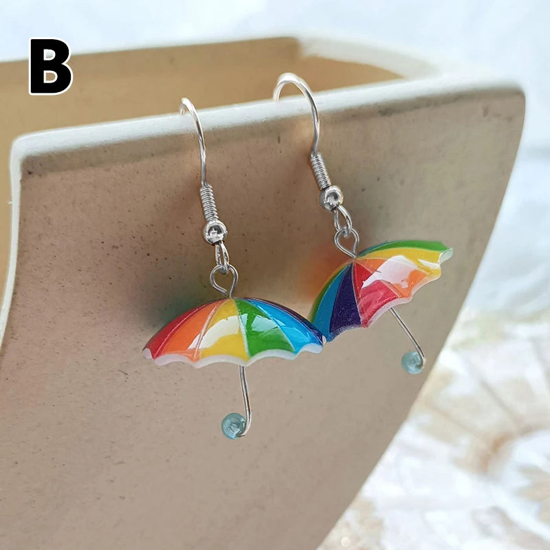 Cute Umbrella Drop Earrings Colored Rainbow Umbrella Korean Dangle Earrings For Women Girls Funny Pendant Jewelry Accessories