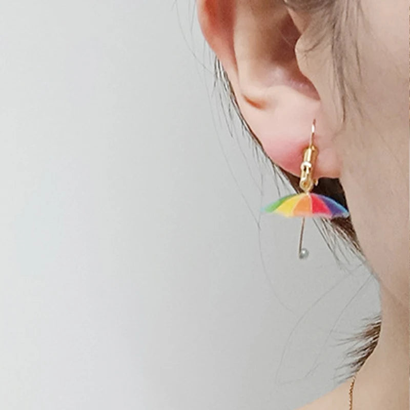 Cute Umbrella Drop Earrings Colored Rainbow Umbrella Korean Dangle Earrings For Women Girls Funny Pendant Jewelry Accessories