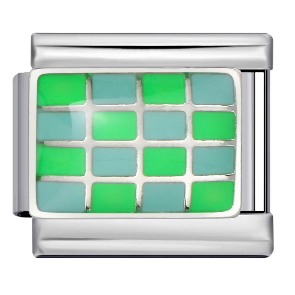 Simplicity Trend Women Men Colorful Glaze Square Lattice Italian Charm Link fit 9mm Stainless Steel Jewelry DIY Making Bracelets
