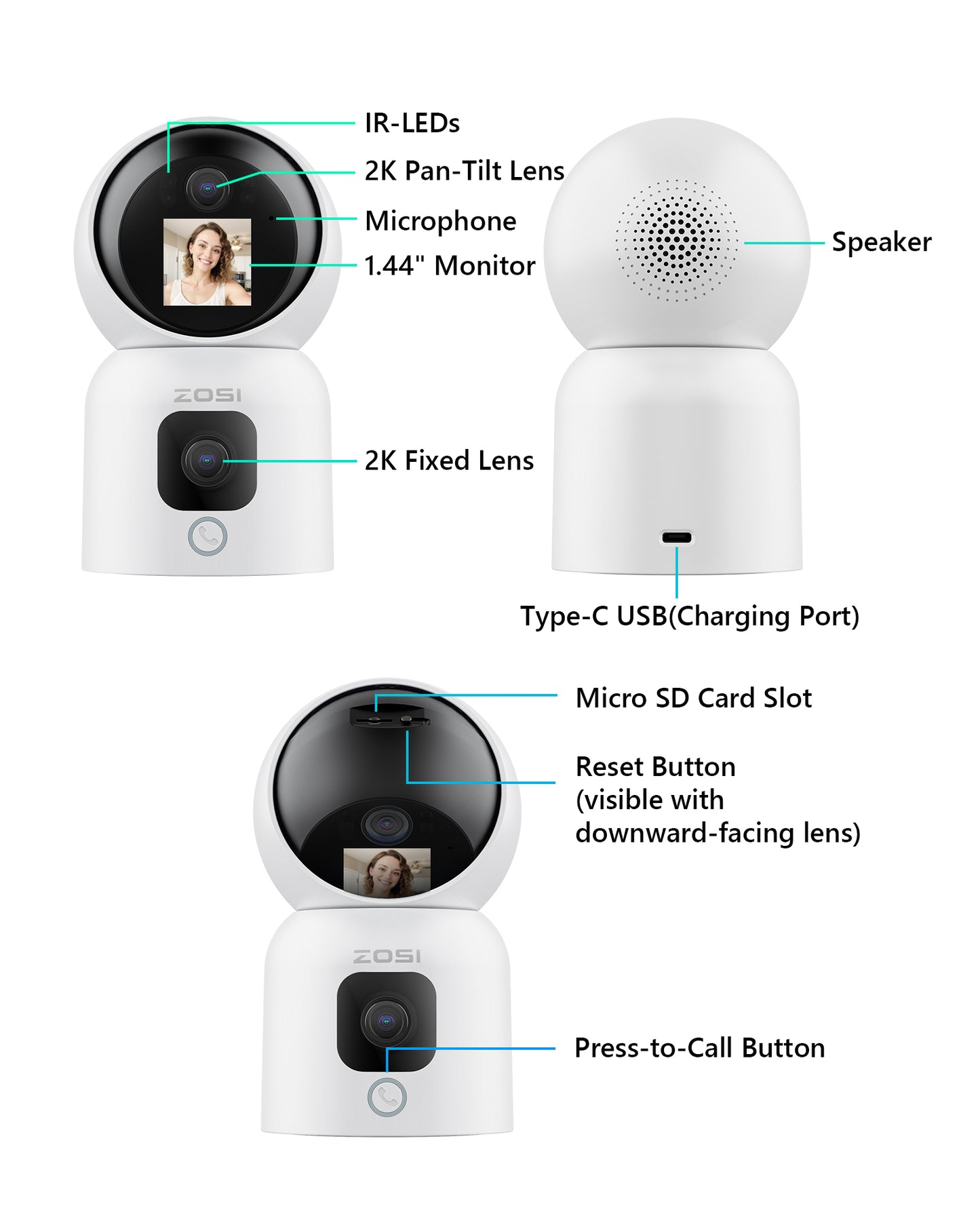 Baby monitor C516 2MP with Audio call, dual band wifi