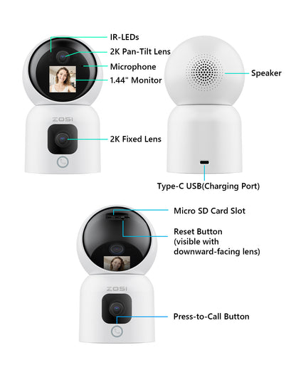 Baby monitor C516 2MP with Audio call, dual band wifi
