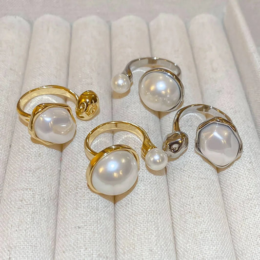 Opening Adjustable Pearl Ring Jewelry Accessories Imitation Pearl Pearl Open Rings Silver Copper Korean Pearl Ring Lady/Girls