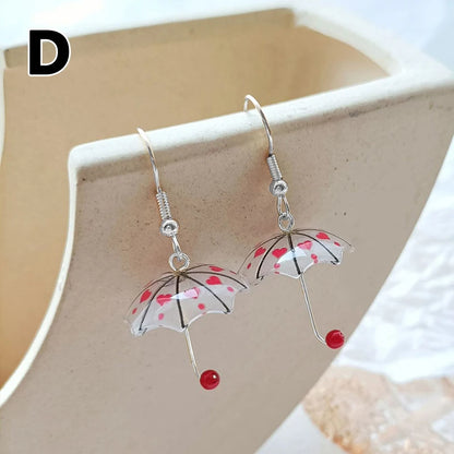 Cute Umbrella Drop Earrings Colored Rainbow Umbrella Korean Dangle Earrings For Women Girls Funny Pendant Jewelry Accessories
