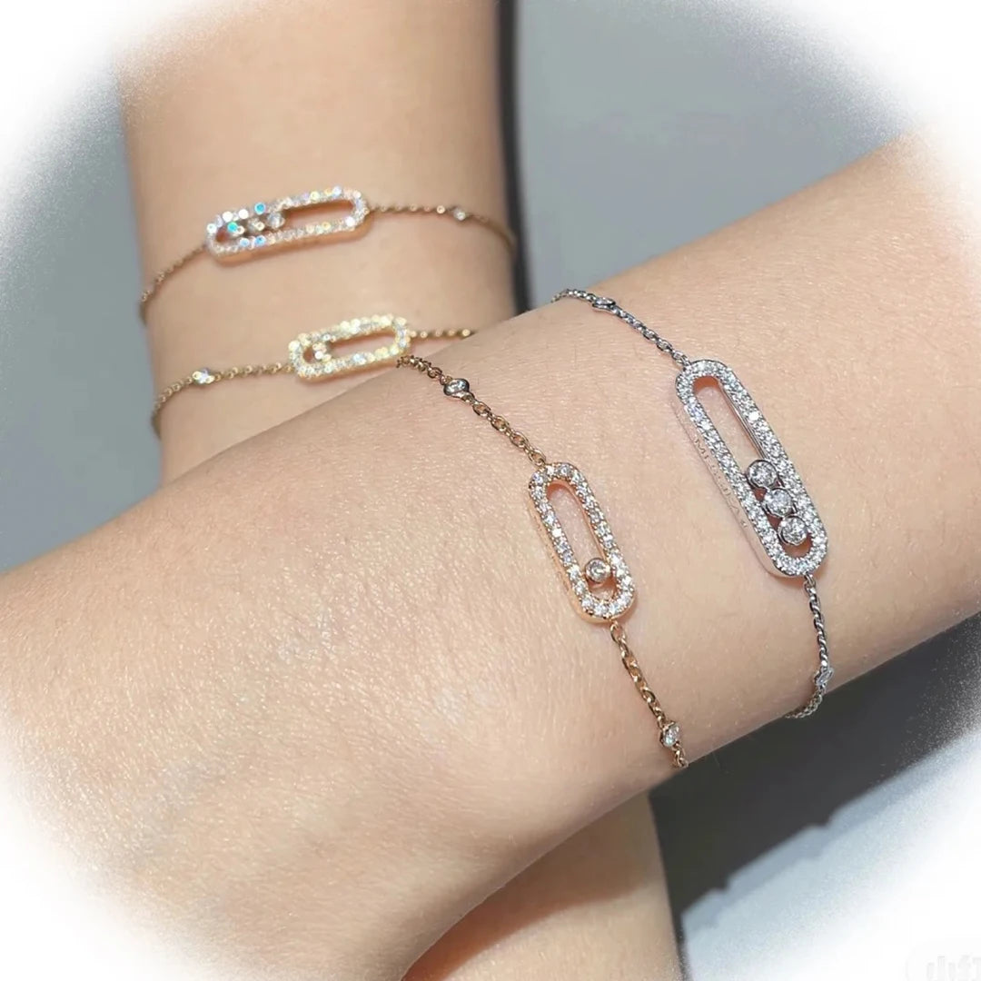 925 Sterling Silver Luxury Jewelry Classic Single Diamond Women's Bracelet. Moving Diamonds.
