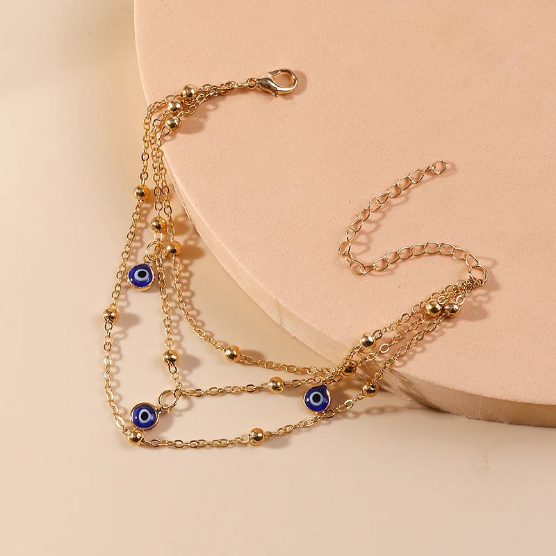 Aihua Bohemian Anklets Bracelets For Women Multiple Layers Turkish Eyes Ankle Bracelet Barefoot Sandals Pulseras Foot Jewelry
