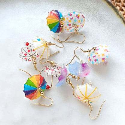 Cute Umbrella Drop Earrings Colored Rainbow Umbrella Korean Dangle Earrings For Women Girls Funny Pendant Jewelry Accessories