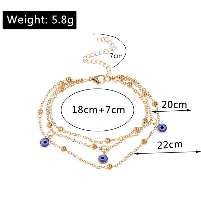 Aihua Bohemian Anklets Bracelets For Women Multiple Layers Turkish Eyes Ankle Bracelet Barefoot Sandals Pulseras Foot Jewelry