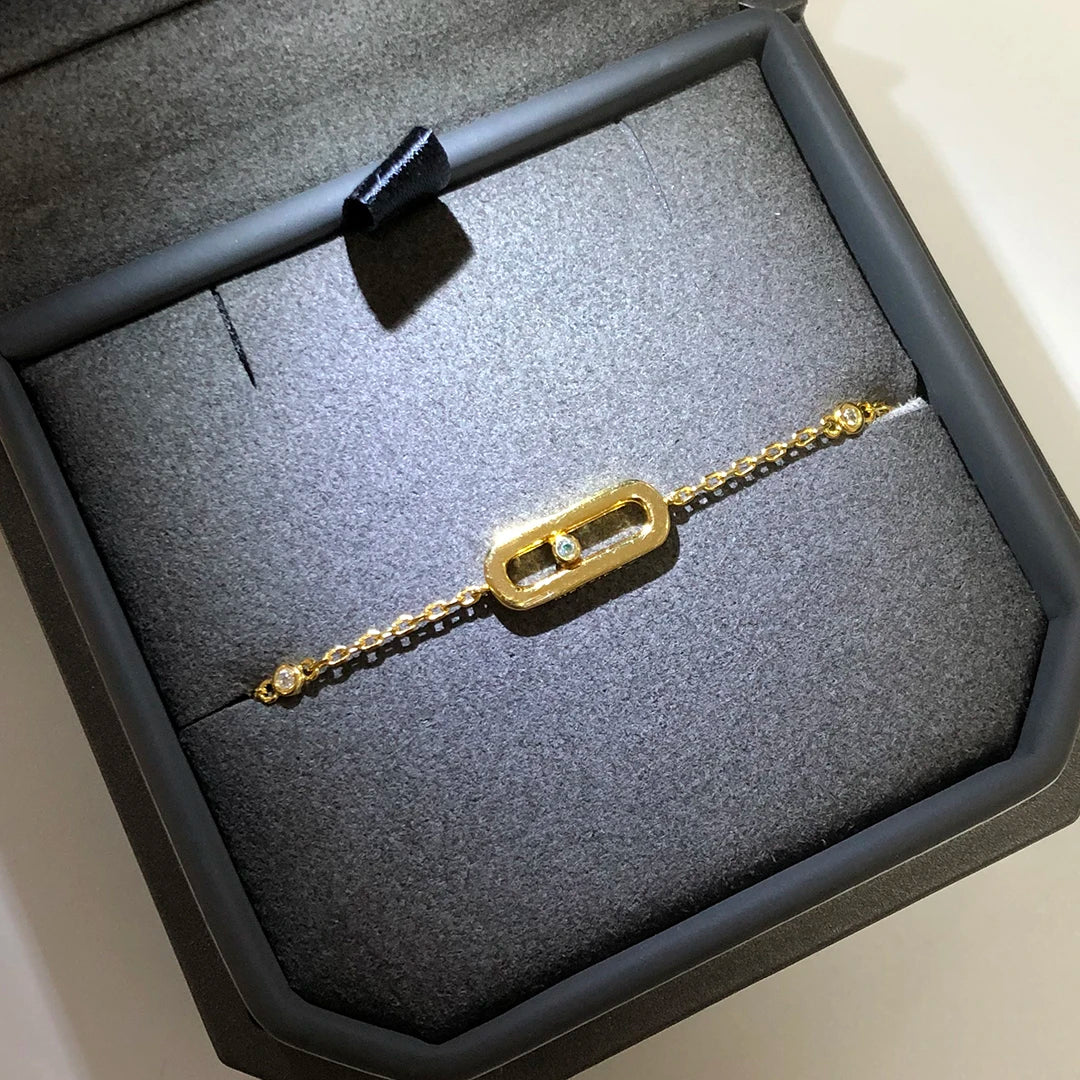 925 Sterling Silver Luxury Jewelry Classic Single Diamond Women's Bracelet. Moving Diamonds.