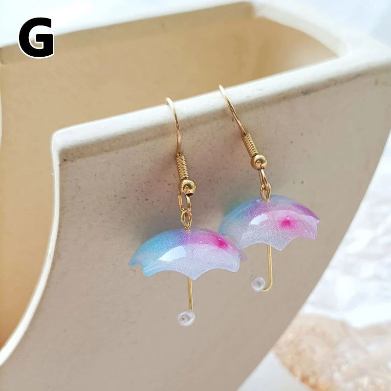 Cute Umbrella Drop Earrings Colored Rainbow Umbrella Korean Dangle Earrings For Women Girls Funny Pendant Jewelry Accessories
