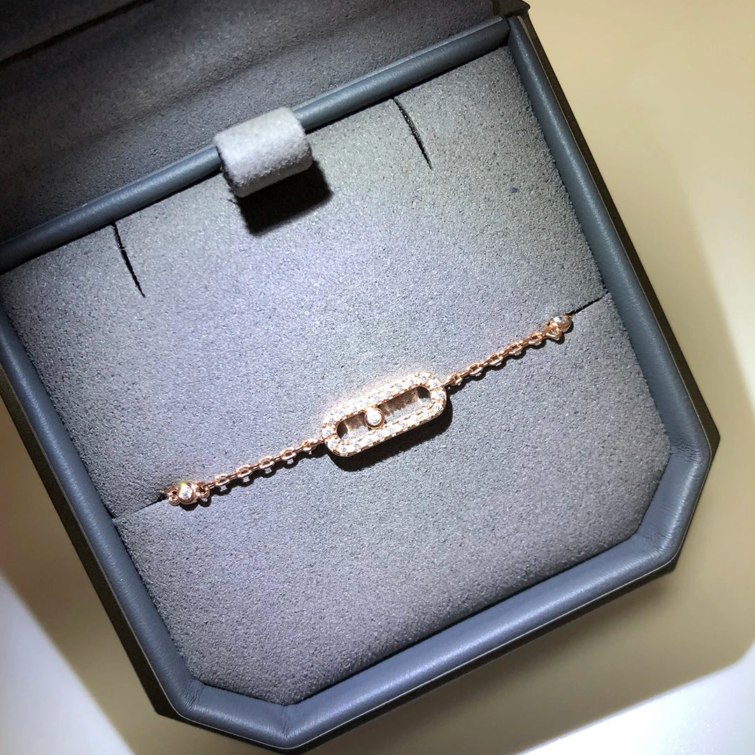 925 Sterling Silver Luxury Jewelry Classic Single Diamond Women's Bracelet. Moving Diamonds.