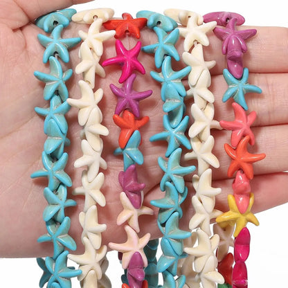 36pcs 14mm Starfish Shape Natural Turquoise Stone Beads Colorful Howlite Handmade Beads for Jewelry Making DIY Pendant Crafts