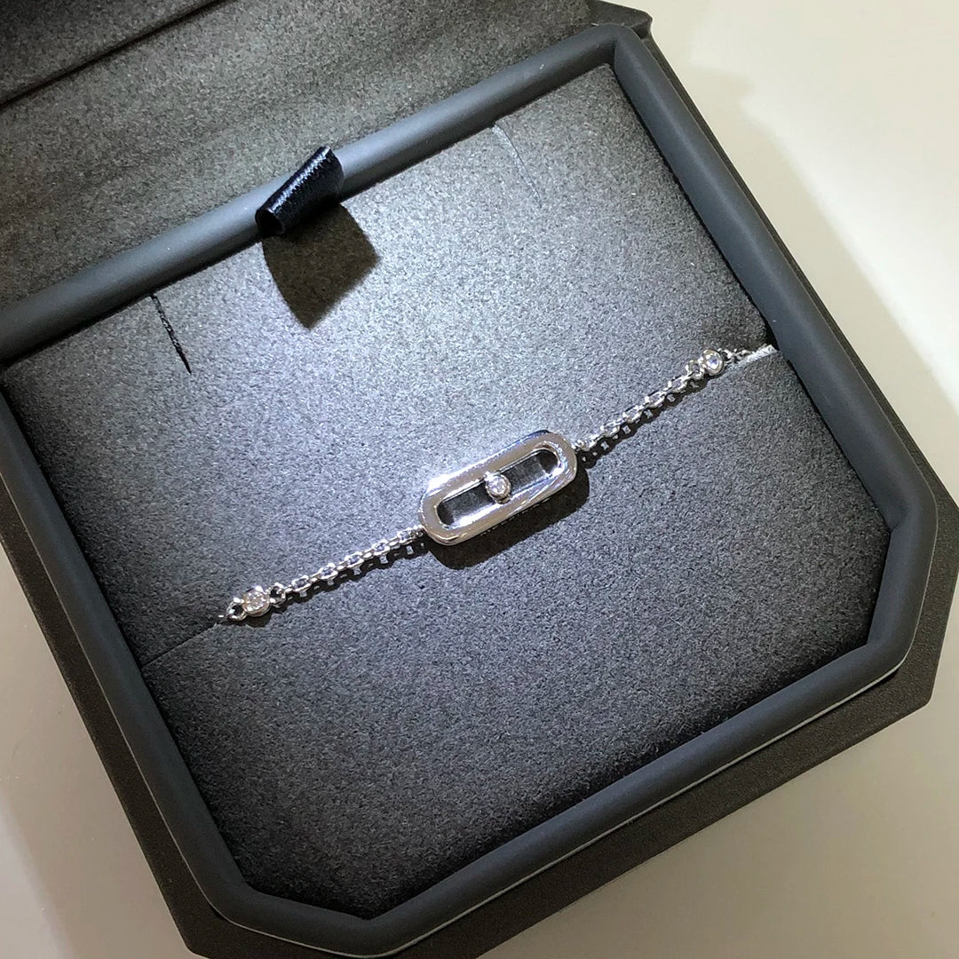 925 Sterling Silver Luxury Jewelry Classic Single Diamond Women's Bracelet. Moving Diamonds.