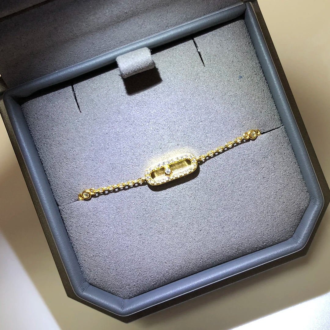 925 Sterling Silver Luxury Jewelry Classic Single Diamond Women's Bracelet. Moving Diamonds.