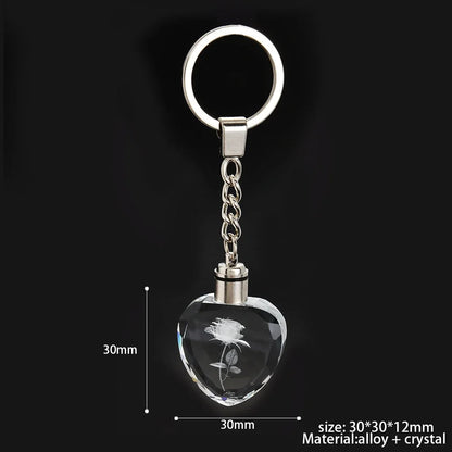 1Pcs Fashion Colorful Fairy Rose Flower Pattern Love Shape Crystal Rhinestone LED Light Keychain Lover Key Chain Keyring Jewelry
