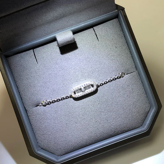 925 Sterling Silver Luxury Jewelry Classic Single Diamond Women's Bracelet. Moving Diamonds.