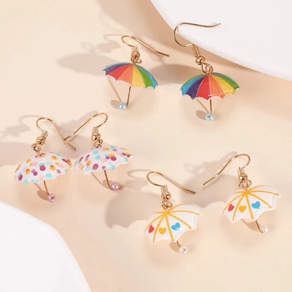 Cute Umbrella Drop Earrings Colored Rainbow Umbrella Korean Dangle Earrings For Women Girls Funny Pendant Jewelry Accessories