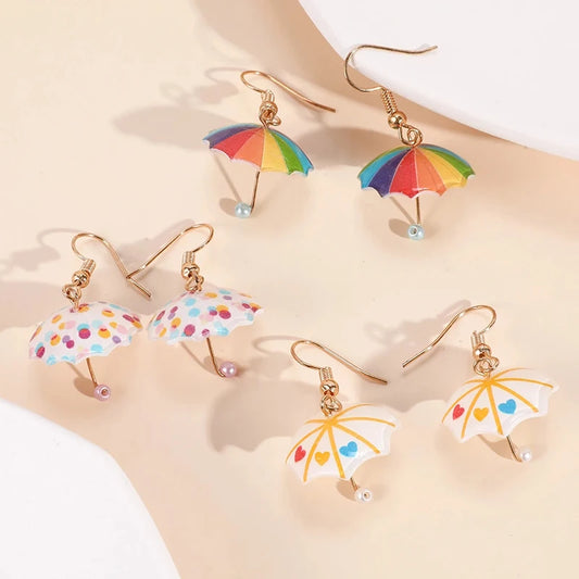 Cute Umbrella Drop Earrings Colored Rainbow Umbrella Korean Dangle Earrings For Women Girls Funny Pendant Jewelry Accessories