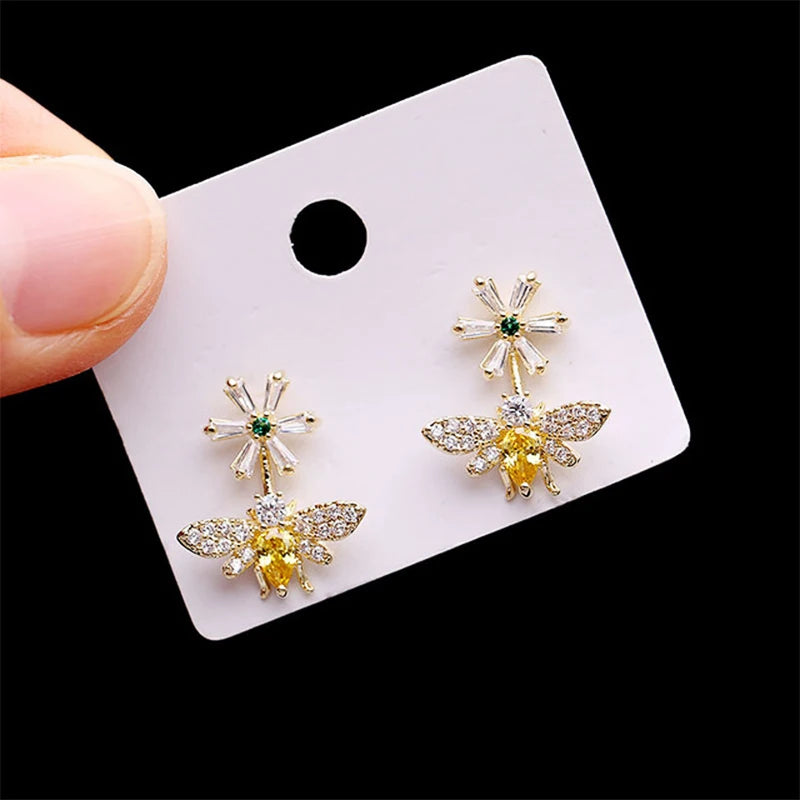 Huitan Delicate Bee Earrings Women for Wedding Engagement Good Quality Ear Accessories Dance Party Funny Earrings Trendy Jewelry