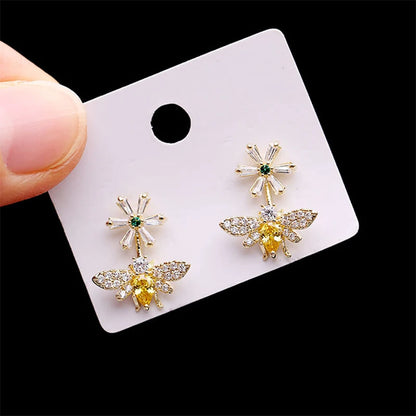 Huitan Delicate Bee Earrings Women for Wedding Engagement Good Quality Ear Accessories Dance Party Funny Earrings Trendy Jewelry