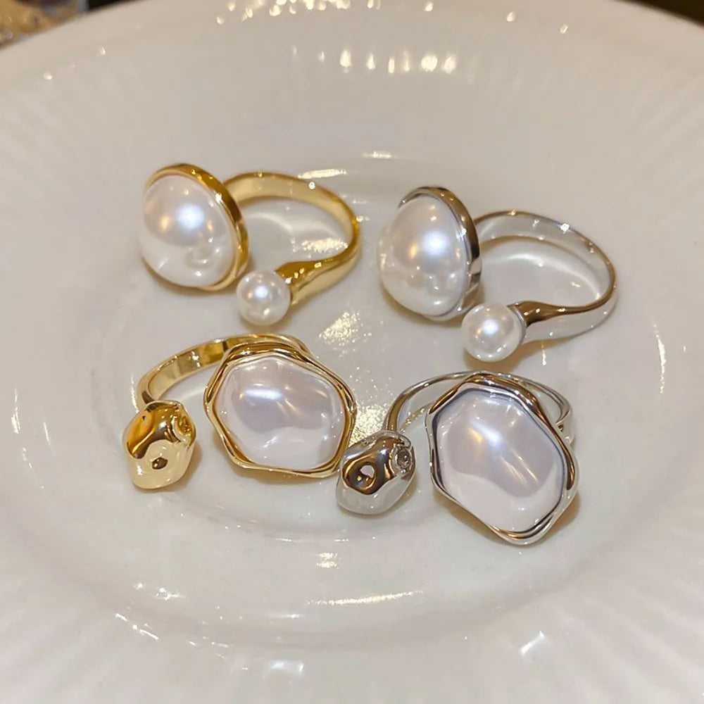 Opening Adjustable Pearl Ring Jewelry Accessories Imitation Pearl Pearl Open Rings Silver Copper Korean Pearl Ring Lady/Girls