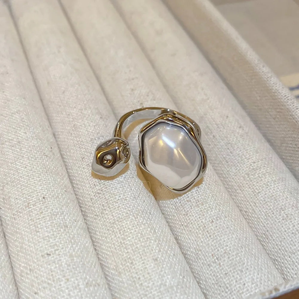 Opening Adjustable Pearl Ring Jewelry Accessories Imitation Pearl Pearl Open Rings Silver Copper Korean Pearl Ring Lady/Girls