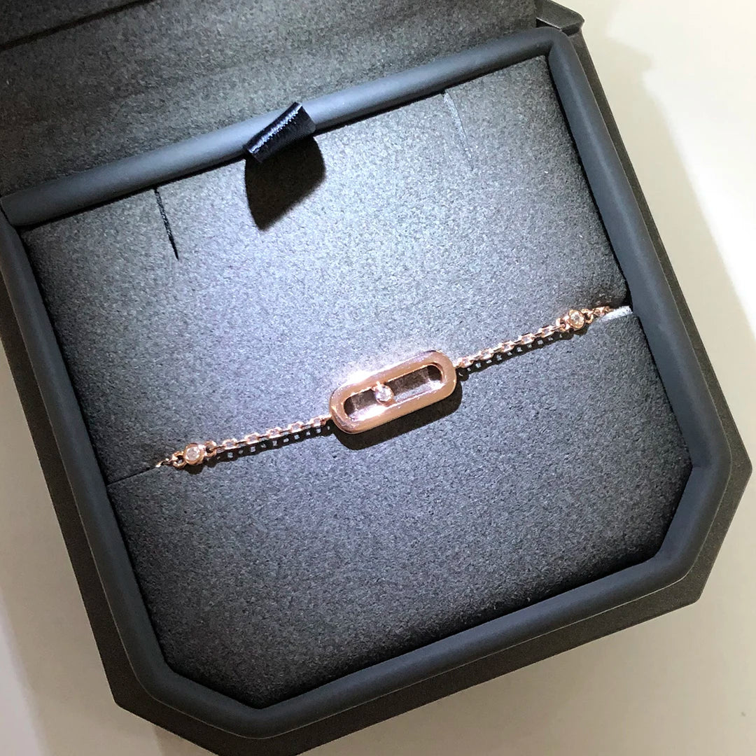 925 Sterling Silver Luxury Jewelry Classic Single Diamond Women's Bracelet. Moving Diamonds.
