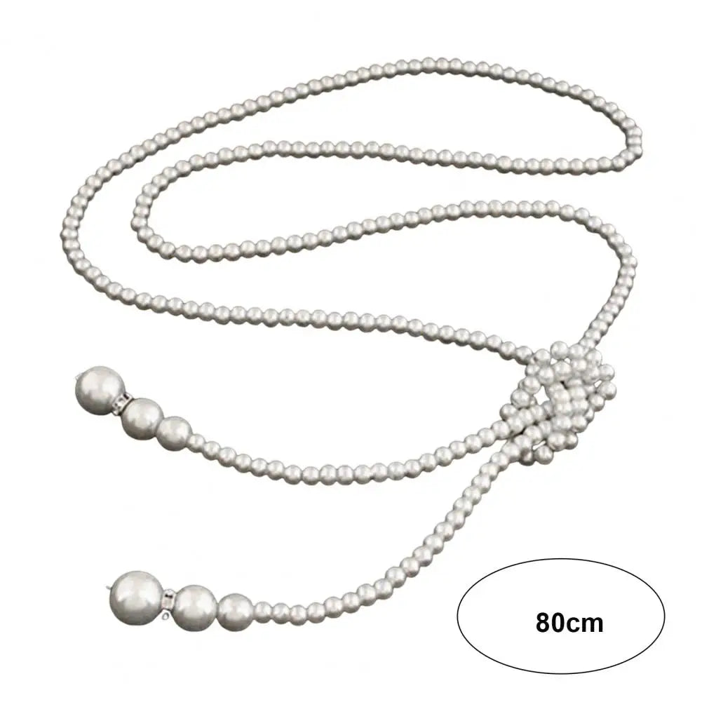 Simulated Pearl Tassel Long Necklace Classic Double Knot White Color Neck Chain Elegant Alloy Women Dress Sweater Accessories