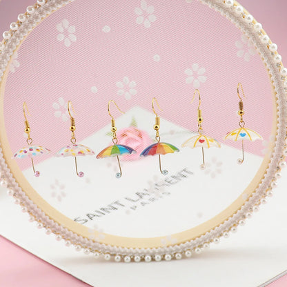 Cute Umbrella Drop Earrings Colored Rainbow Umbrella Korean Dangle Earrings For Women Girls Funny Pendant Jewelry Accessories