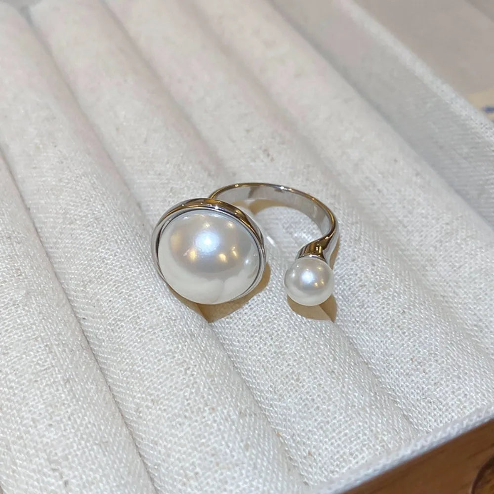 Opening Adjustable Pearl Ring Jewelry Accessories Imitation Pearl Pearl Open Rings Silver Copper Korean Pearl Ring Lady/Girls