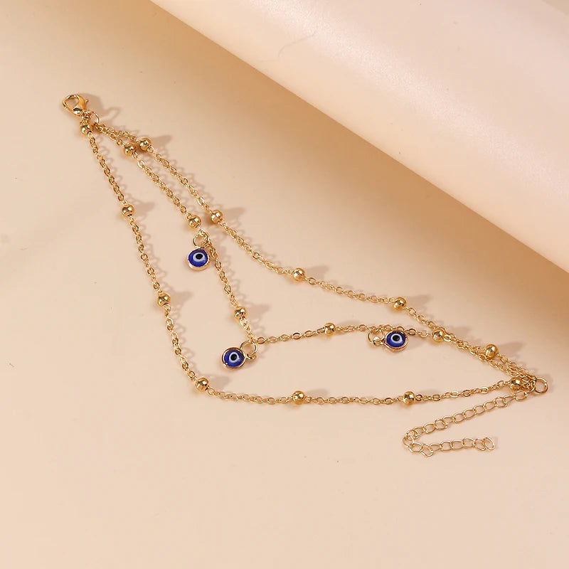Aihua Bohemian Anklets Bracelets For Women Multiple Layers Turkish Eyes Ankle Bracelet Barefoot Sandals Pulseras Foot Jewelry