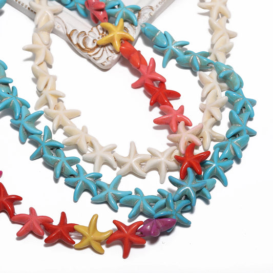 36pcs 14mm Starfish Shape Natural Turquoise Stone Beads Colorful Howlite Handmade Beads for Jewelry Making DIY Pendant Crafts
