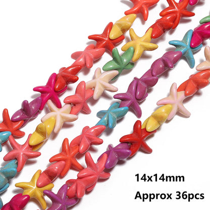 36pcs 14mm Starfish Shape Natural Turquoise Stone Beads Colorful Howlite Handmade Beads for Jewelry Making DIY Pendant Crafts