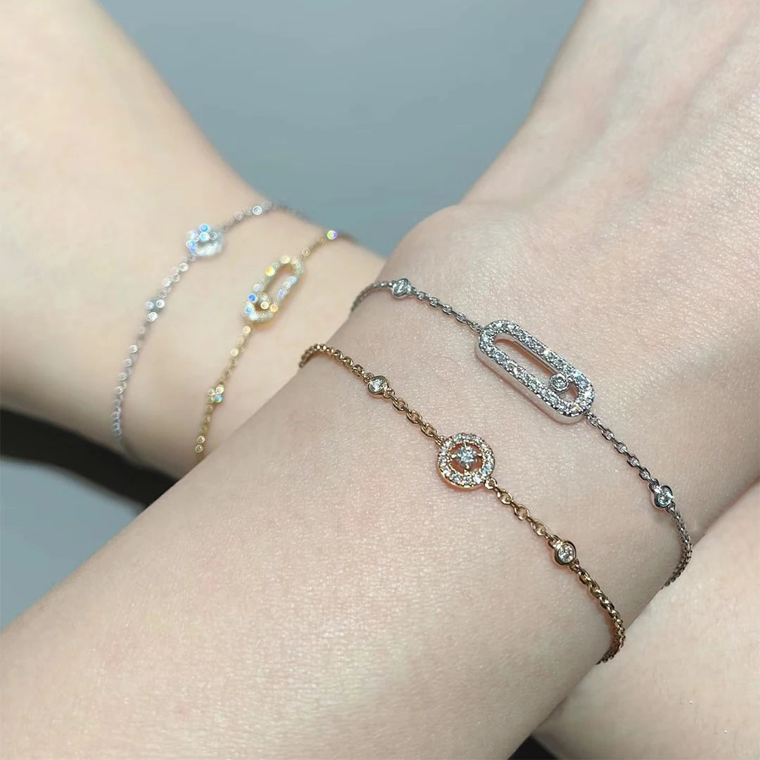 925 Sterling Silver Luxury Jewelry Classic Single Diamond Women's Bracelet. Moving Diamonds.