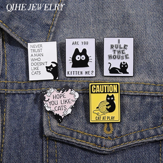 Never Trust A Man Who Doesn't Like Cats Enamel Pins Cute Cat I Rule The House Brooch Lapel Badge Jewelry Gift for Lover Cats