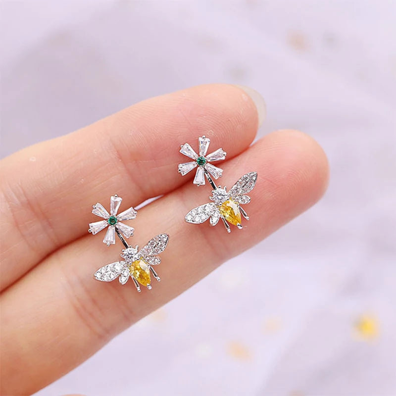 Huitan Delicate Bee Earrings Women for Wedding Engagement Good Quality Ear Accessories Dance Party Funny Earrings Trendy Jewelry