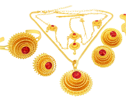 Habesha Jewellery Red Stone 5 Pcs – Timeless Elegance from Ethiopia & Eritrea
